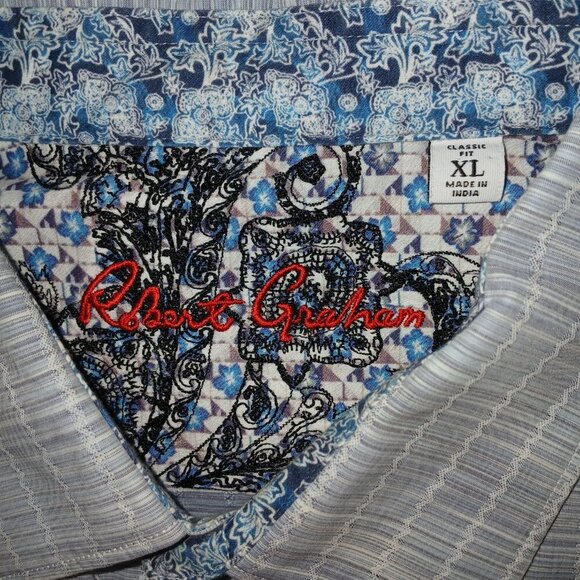ROBERT GRAHAM CANO COLORBLOCK WOVEN CLASSIC FIT SPORT SHIRT BLUE MENS XL - Picture 5 of 6